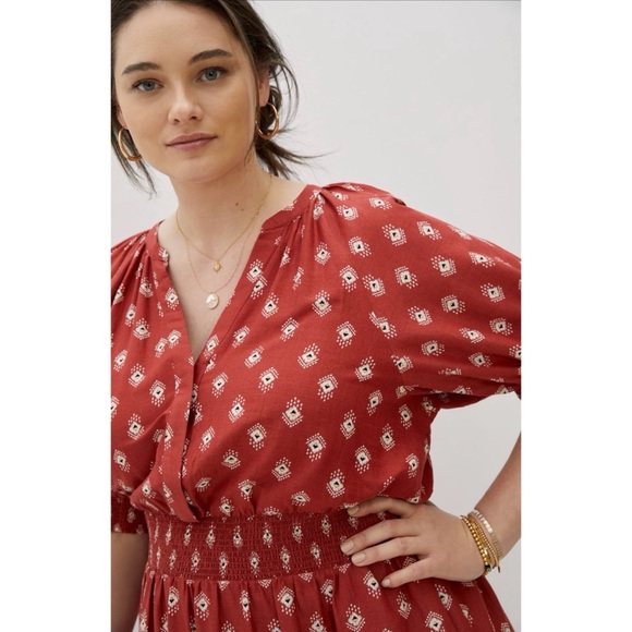 EUC by ANTHROPOLOGIE Felipa Crimson Ikat Cottagecore Boho Flounce Midi Dress M - Picture 12 of 13